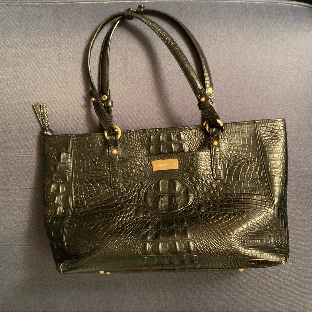 Brahmin Arno Medium Tote Black Crocodile Leather Handbag